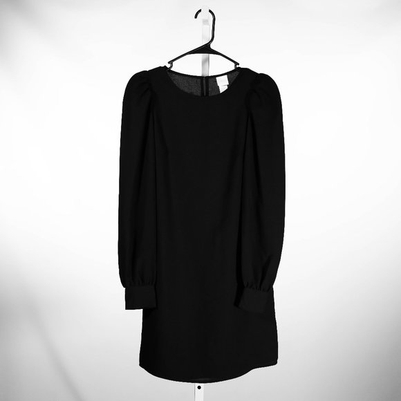 H&M Women's Black Long Sleeve Dress Puff Sleeve Party Cocktail Shift XS NWT - Picture 1 of 10